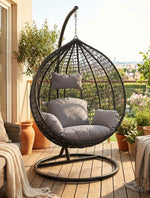 Alivio Rattan Weave Hanging Garden Egg Chair with Cushions for Indoor Outdoor