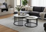 Black & Marble Round Coffee Table Set of 2 for Living Room Nesting & Side Table