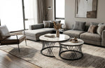 Black & Marble Round Coffee Table Set of 2 for Living Room Nesting & Side Table