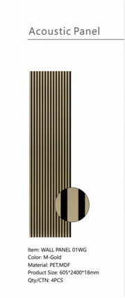 Wall Panel 01WG - Metallic Gold - Acoustic - 240cm - (1 pack / 4pcs)