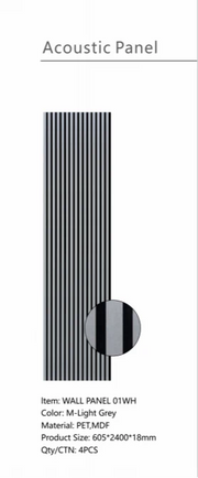 Wall Panel 01WH - Metallic Light Grey - Acoustic - 240cm - (1 pack / 4pcs)