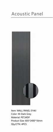 Wall Panel 01WJ - Metallic Dark Grey - Acoustic - 240cm - (1 pack / 4pcs)