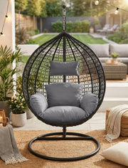 Alivio Rattan Weave Hanging Garden Egg Chair with Cushions for Indoor Outdoor