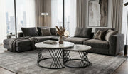 Black & Marble Round Coffee Table Set of 2 for Living Room Nesting & Side Table