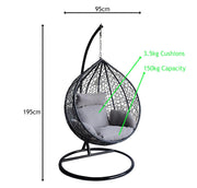 Alivio Rattan Weave Hanging Garden Egg Chair with Cushions for Indoor Outdoor