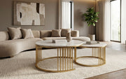 Gold & Marble Round Coffee Table Set of 2 for Living Room Nesting & Side Table