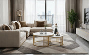 Gold & Marble Round Coffee Table Set of 2 for Living Room Nesting & Side Table