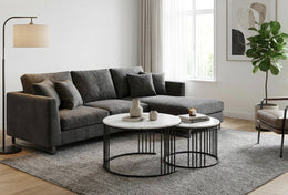 Black & Marble Round Coffee Table Set of 2 for Living Room Nesting & Side Table