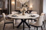 Milan Round Marble Dining Table with black base
